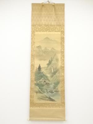 竹鳳筆　山水　肉筆絹本掛軸